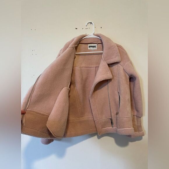 APPARIS Anne Faux-Shearling Moto-Style Jacket Pink - Picture 4 of 14